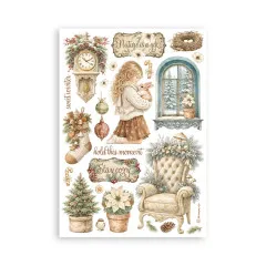 Kuckucksuhr, Vogelnest, Mädchen mit Kaninchen und weihnachtliche Sprüche.