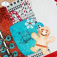 Türkise Tasse mit gestempeltem Schneemann und Lebkuchenmann Dekoration
