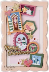 Weihnachtskarte mit vielen kleinen Bilderrahmen und Merry Christmas Schriftzug