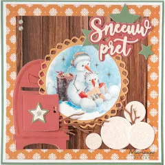 Weihnachtskarte mit Briefkasten-Motiv und Schneeflocken-Hintergrund