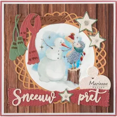 Selbstgemachte Weihnachtskarte mit Schneemann-Motiv und Craftables Stanzschablone