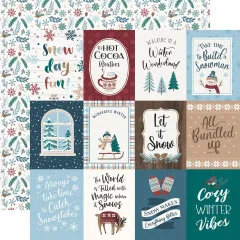 Motivpapier mit winterlichen Journaling-Kärtchen, Sprüchen und Tannenmuster-Rückseite