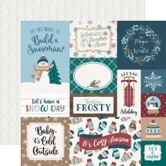 Cut-Apart Bogen mit Wintermotiven wie Schlitten, Schneemann und Strickmuster-Rückseite