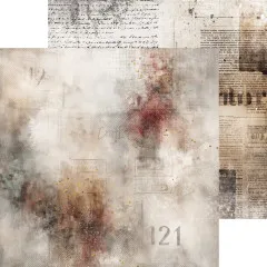 Strukturpapier im Zeitungscollage-Look mit Stempelaufdruck "121"