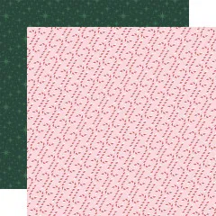 Designpapier mit Zuckerstangen-Streumuster auf Rosa / Rückseite: grünes Sternenfunkeln auf Dunkelgrün